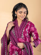 Purple silk printed festive kurti palazzo set with dupatta