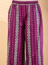 Purple silk printed festive kurti palazzo set with dupatta