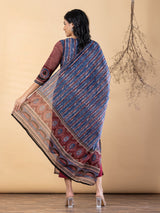 Blue maroon silk printed kurti set with festive pant
