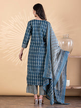 Blue silk kurti palazzo set with aabla work