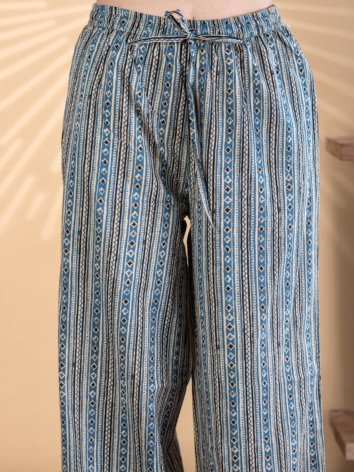 Blue silk kurti palazzo set with aabla work