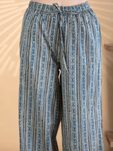 Blue silk kurti palazzo set with aabla work