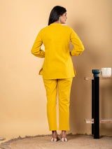 Mustard yellow cotton thread work casual co ord set