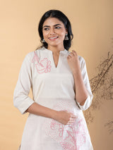 White pink cotton embroidered motif casual co ord set