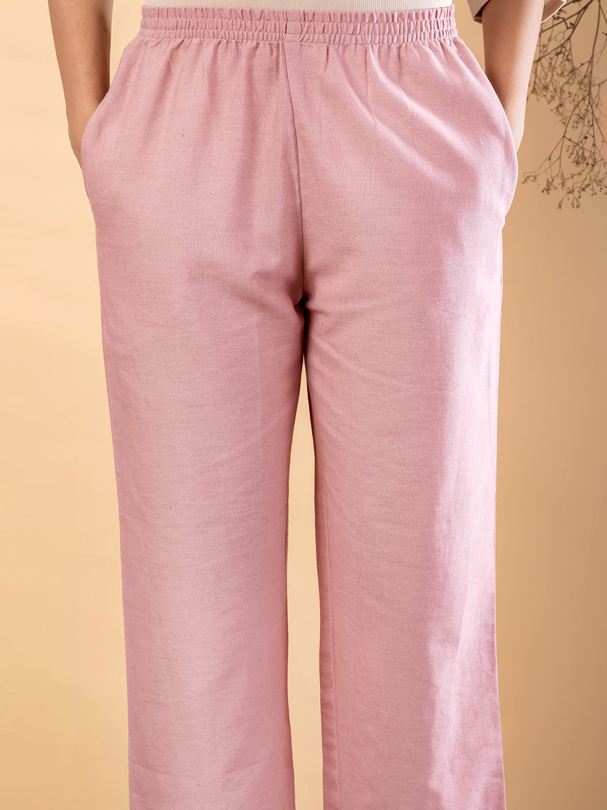 White pink cotton embroidered motif casual co ord set
