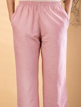 White pink cotton embroidered motif casual co ord set