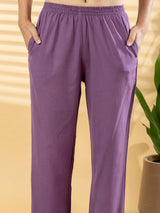 Purple cotton casual co ord set with collar neck