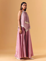 Pink satin silk palazzo suit with gota tassel accents
