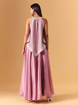 Pink satin silk palazzo suit with gota tassel accents