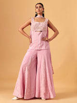 Light pink chinon silk palazzo suit with sequin work