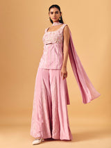 Light pink chinon silk palazzo suit with sequin work