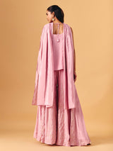 Light pink chinon silk palazzo suit with sequin work