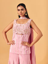 Light pink chinon silk palazzo suit with sequin work