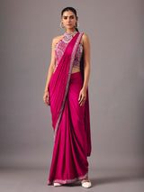 Magenta ready to wear saree with embellished halter blouse