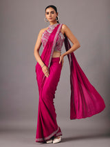 Magenta ready to wear saree with embellished halter blouse