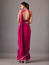 Magenta ready to wear saree with embellished halter blouse