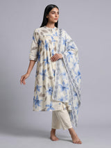 Off white cotton kurti set with blue floral print