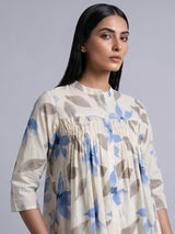 Off white cotton kurti set with blue floral print