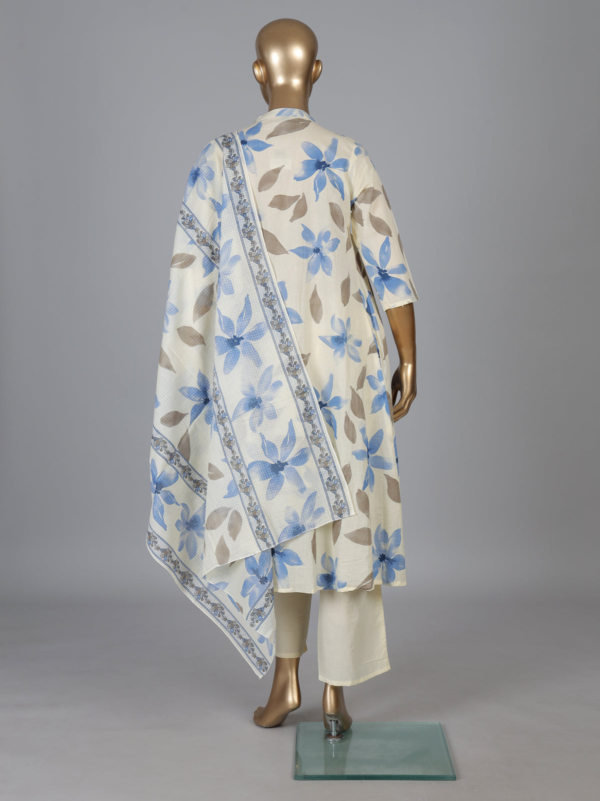 Off white cotton kurti set with blue floral print
