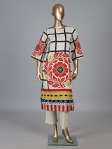 Off white silk kurti set with red floral print