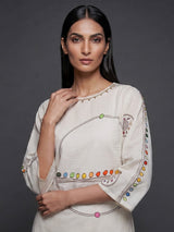 Off white cotton kurti set with sequin detailing