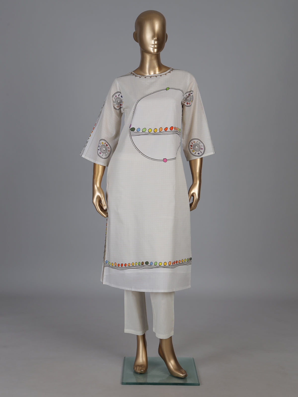 Off white cotton kurti set with sequin detailing