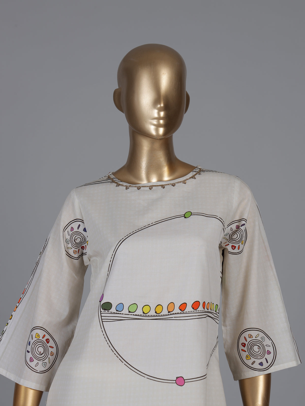 Off white cotton kurti set with sequin detailing