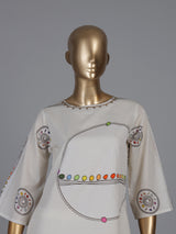 Off white cotton kurti set with sequin detailing