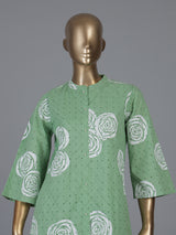 Pista green cotton co ord set with cut work detailing
