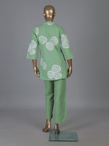 Pista green cotton co ord set with cut work detailing