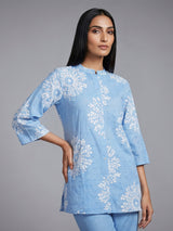 Mint blue cotton co ord set with cut work design