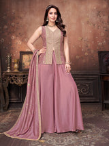Onion pink silk palazzo auit for women wedding wear