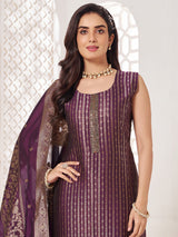 Purple silk festive wear salwar suit with zari shine for women