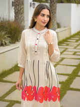 Cream cotton floral printed kurti set for daily wear