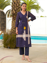 Navy cotton printed kurti set for everyday casual wear