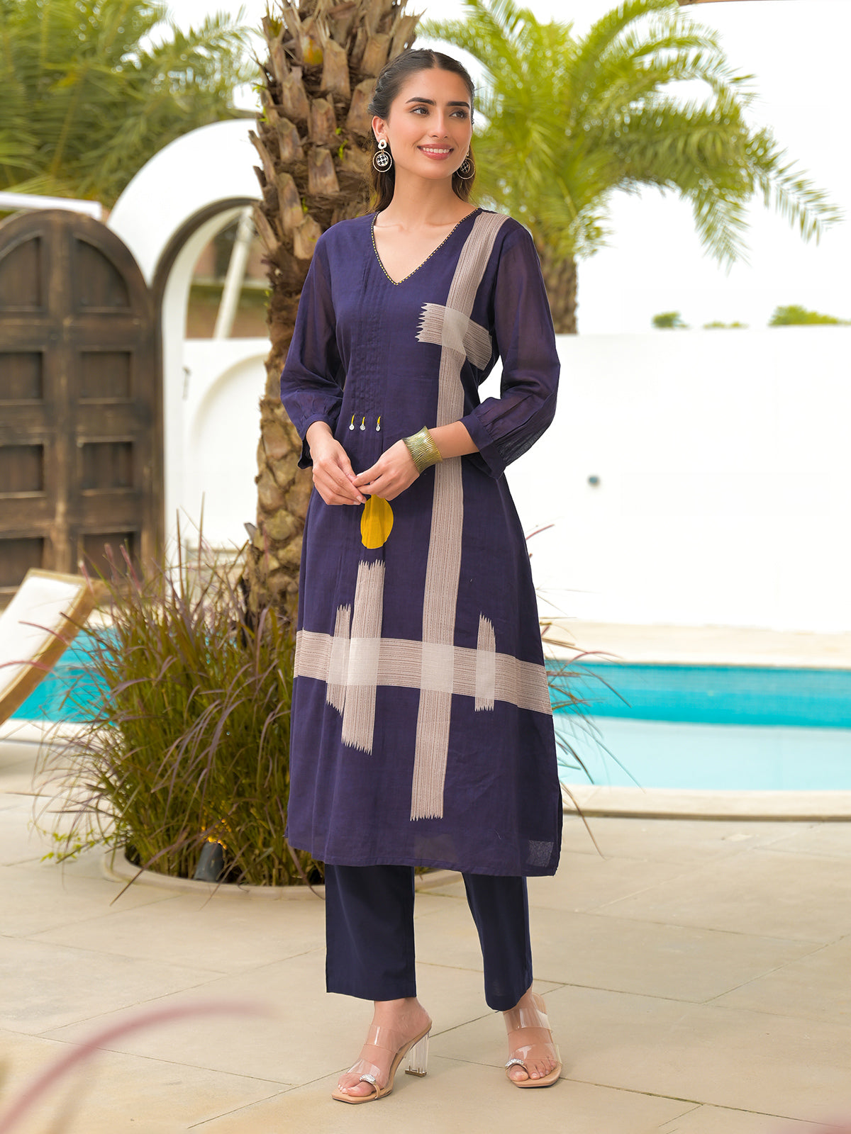 Navy cotton printed kurti set for everyday casual wear
