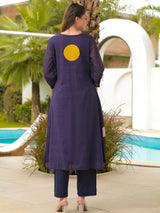 Navy cotton printed kurti set for everyday casual wear