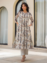 Off white silk floral printed kurti set for elegant wear