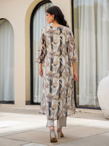 Off white silk floral printed kurti set for elegant wear