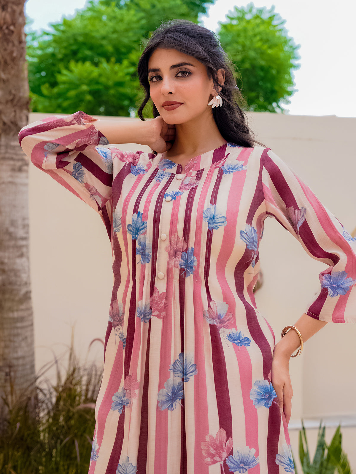 Off white wine georgette floral kurti set for festive