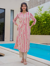 Off white pink silk floral printed kurti set for occasions