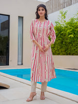 Off white pink silk floral printed kurti set for occasions