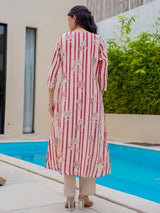 Off white pink silk floral printed kurti set for occasions