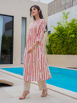 Off white pink silk floral printed kurti set for occasions