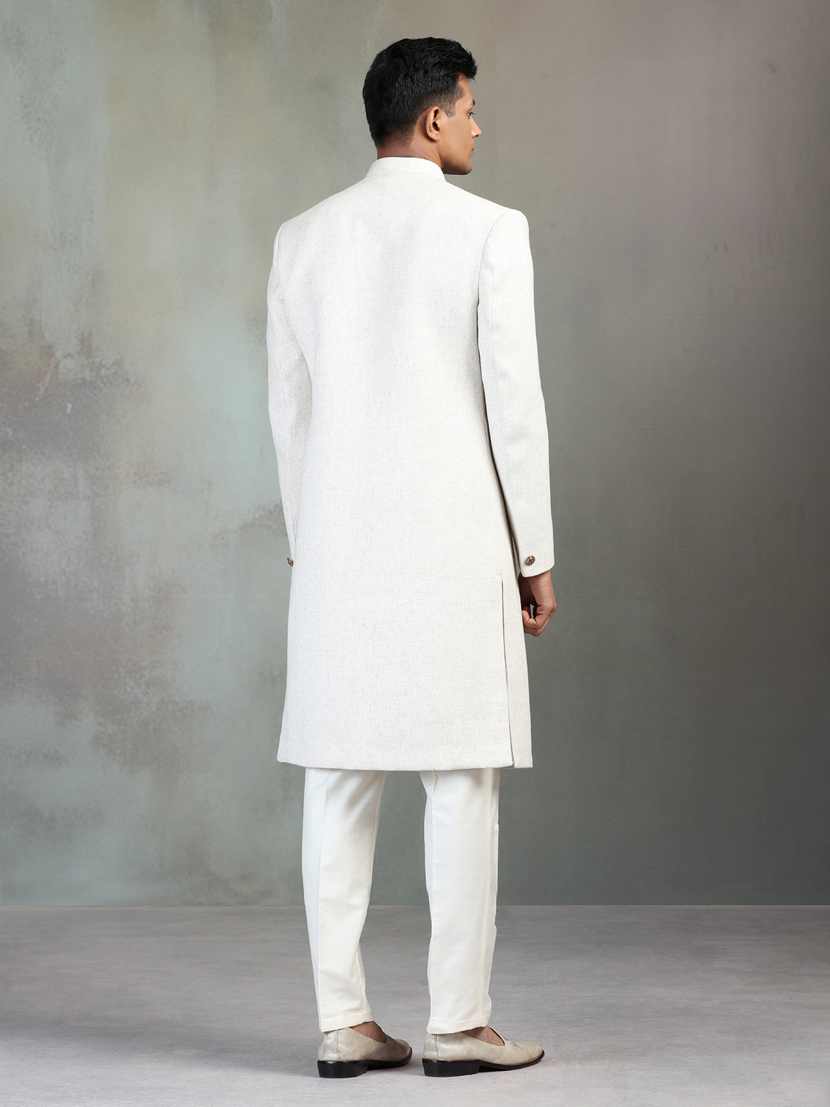 Cream silk wedding wear sherwani for men