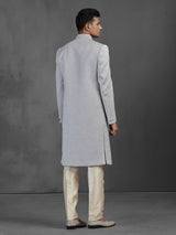 Grey silk sherwani for reception and wedding wear