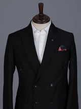 Classic black formal double breasted suit with bold peak lapel