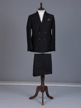 Classic black formal double breasted suit with bold peak lapel