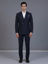 Elegant navy blue formal double breasted suit with peak lapel