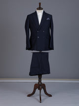 Elegant navy blue formal double breasted suit with peak lapel